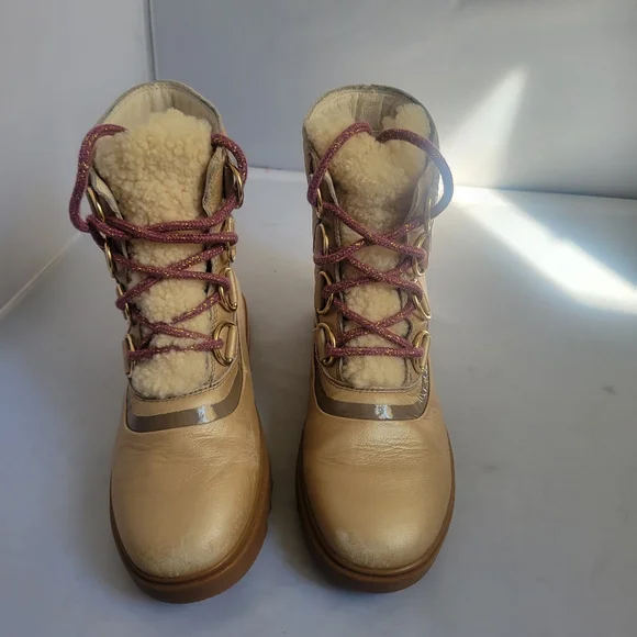 Sz 7 SOREL Joan of Arctic Next Lite Lux women's gold Waterproof Genuine Shealing - Picture 2 of 4